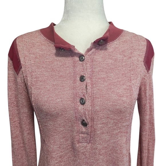 Vintage Free People Red Henley Long Sleeve Top Y2K 100% Cotton Heathered Size S - Picture 2 of 10